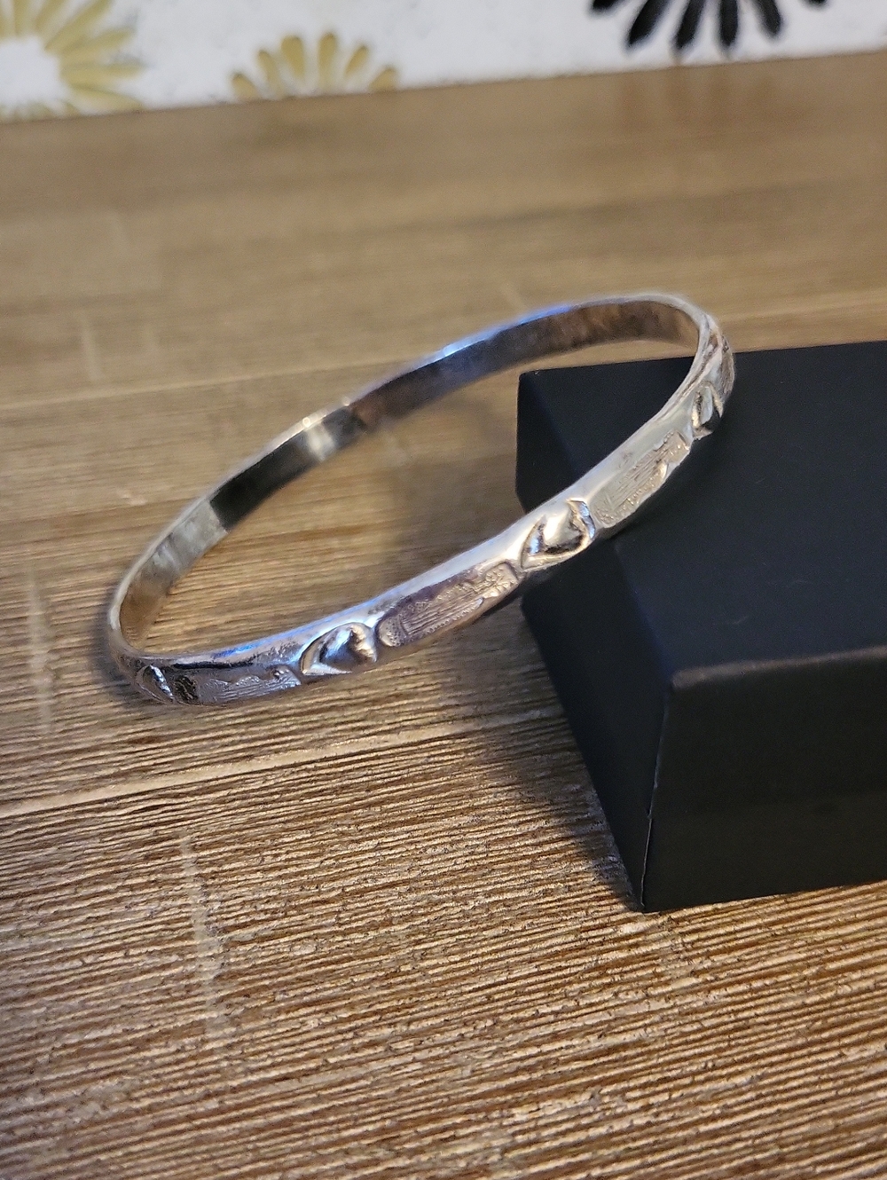 Vintage Taxco Mexico Sterling Silver Heart Motif Bangle Bracelet